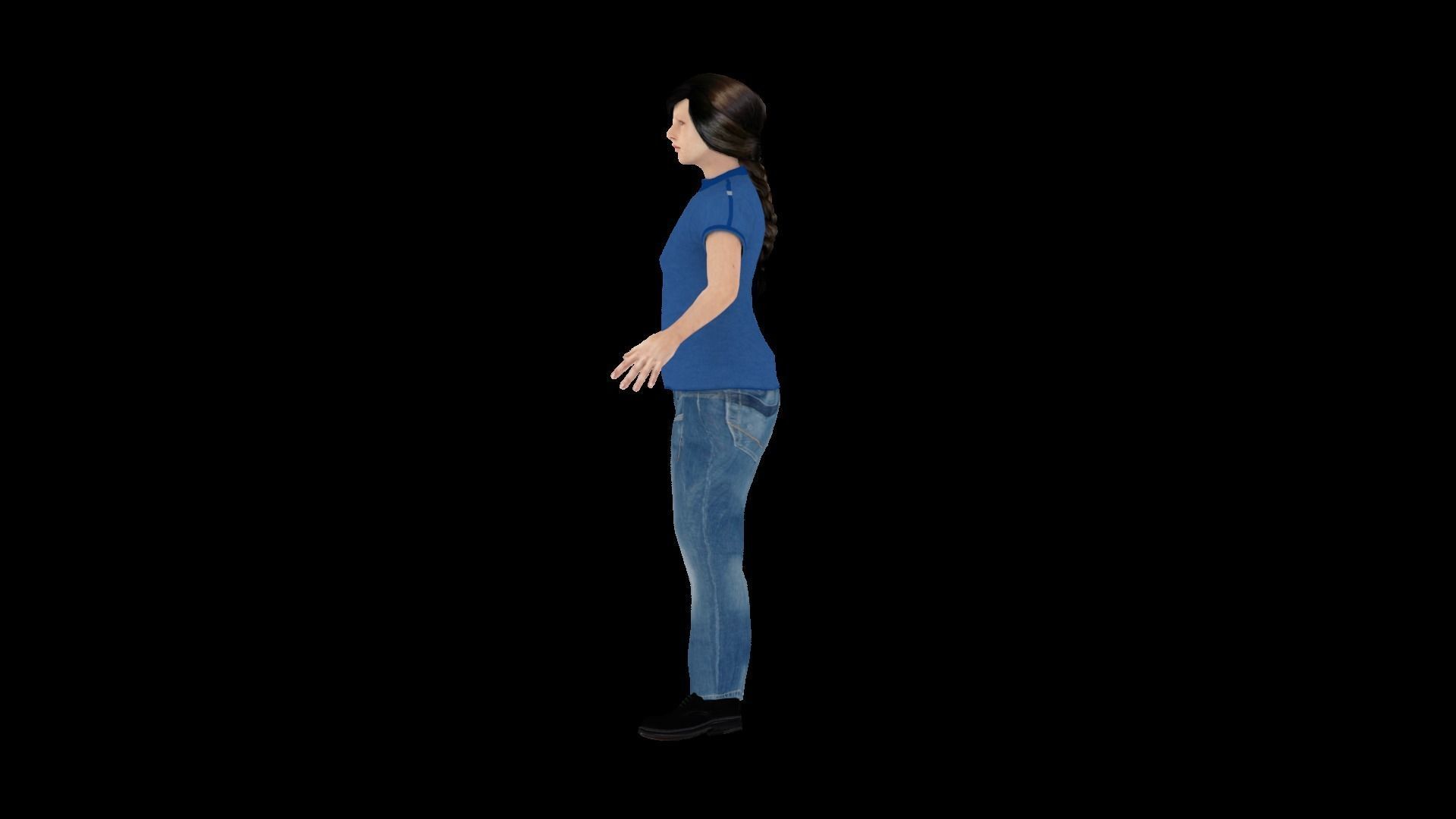 Model 5 woman in jeans and shirt 3D model_2