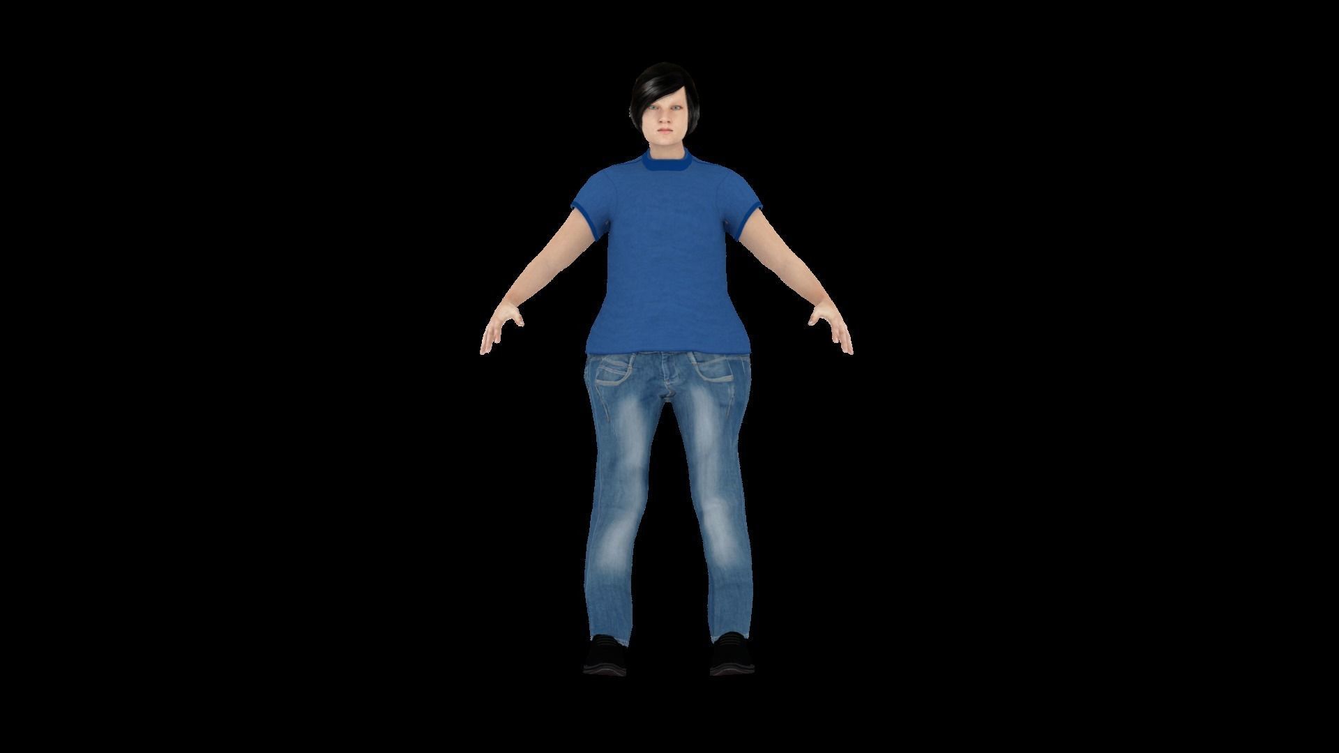 Model 5 woman in jeans and shirt 3D model_1