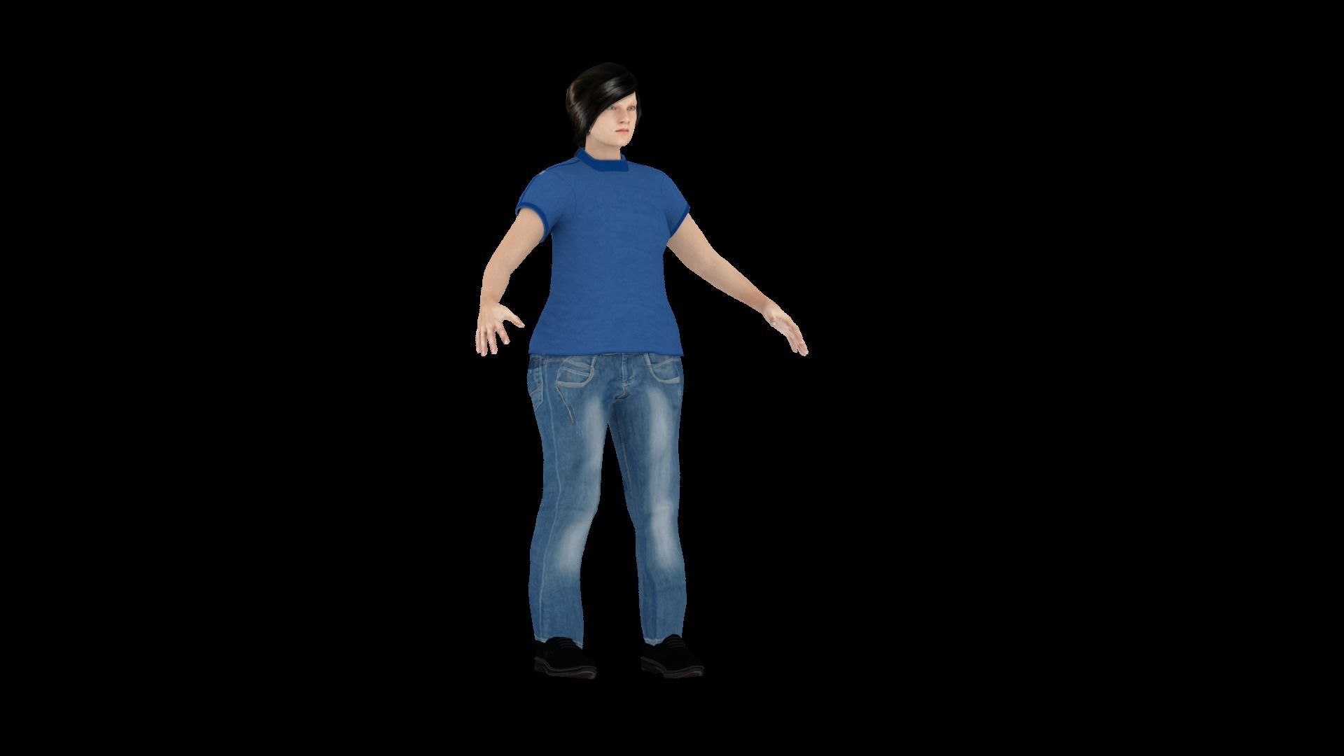 Model 5 woman in jeans and shirt 3D model_4