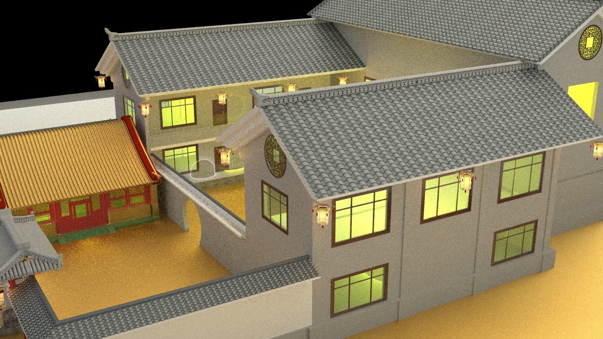 Chinese courtyard House 3D model_4