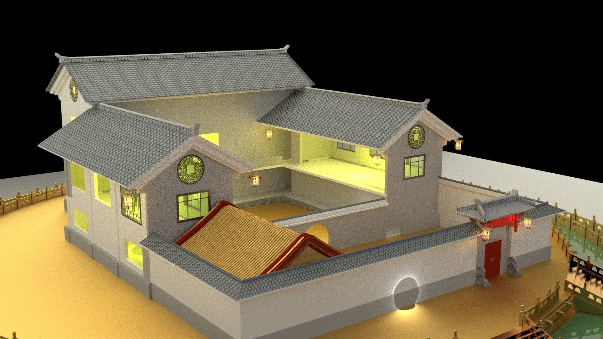 Chinese courtyard House 3D model_3