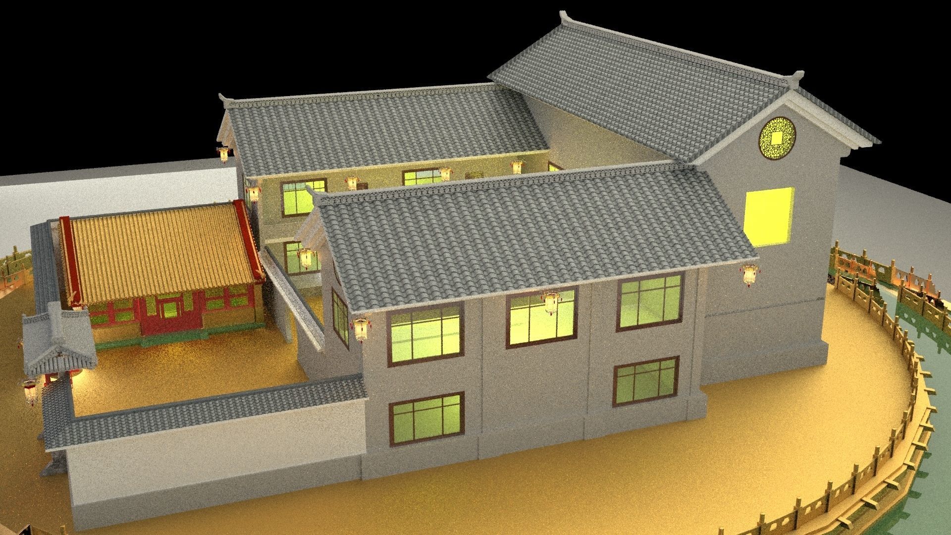 Chinese courtyard House 3D model_1