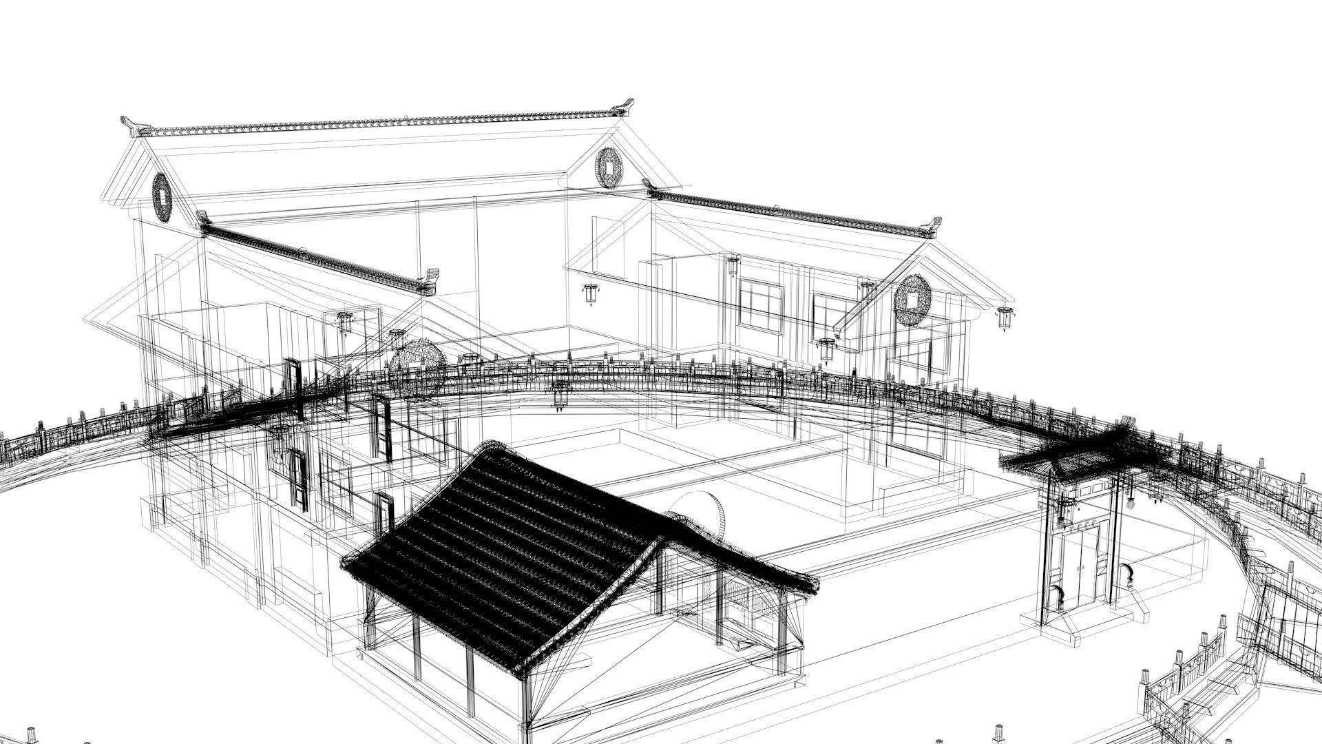 Chinese courtyard House 3D model_6