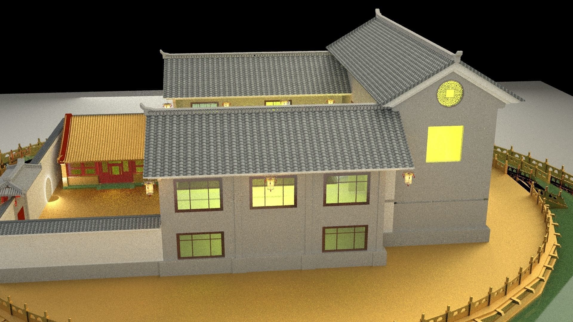 Chinese courtyard House 3D model_2