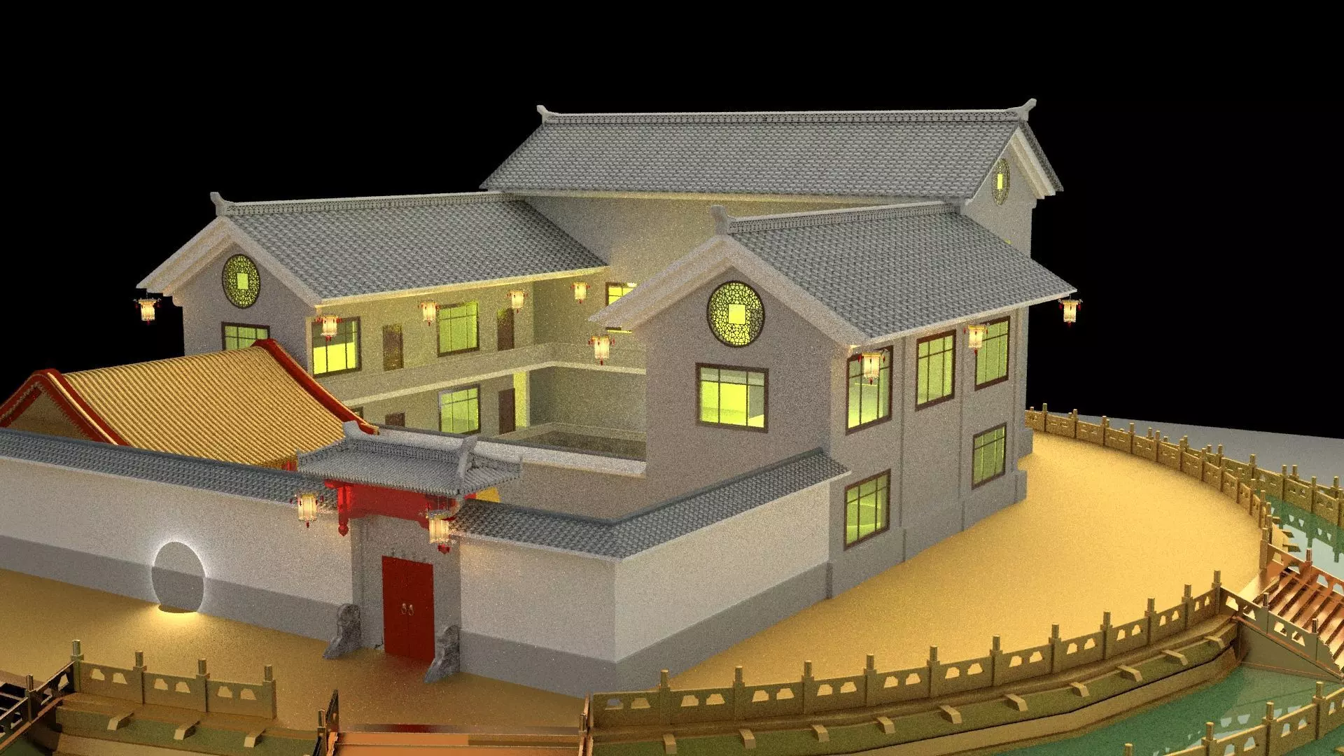 Chinese courtyard House 3D model_0