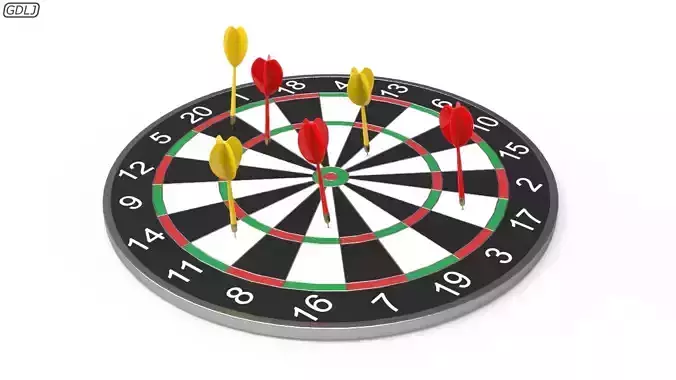 DartBoard - Realistic dart board with darts in center 3D model