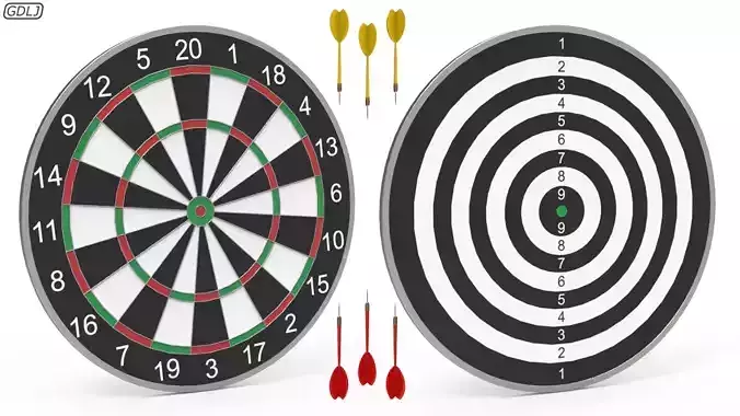 DartBoard - Realistic dart board with darts in center 3D model