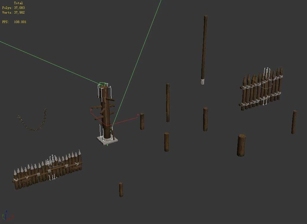 Game Wood Pile - Wooden Pile - Fence 3D model_3