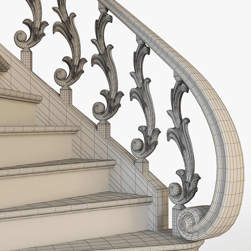 Stairs two spiral staircases 3D model_4
