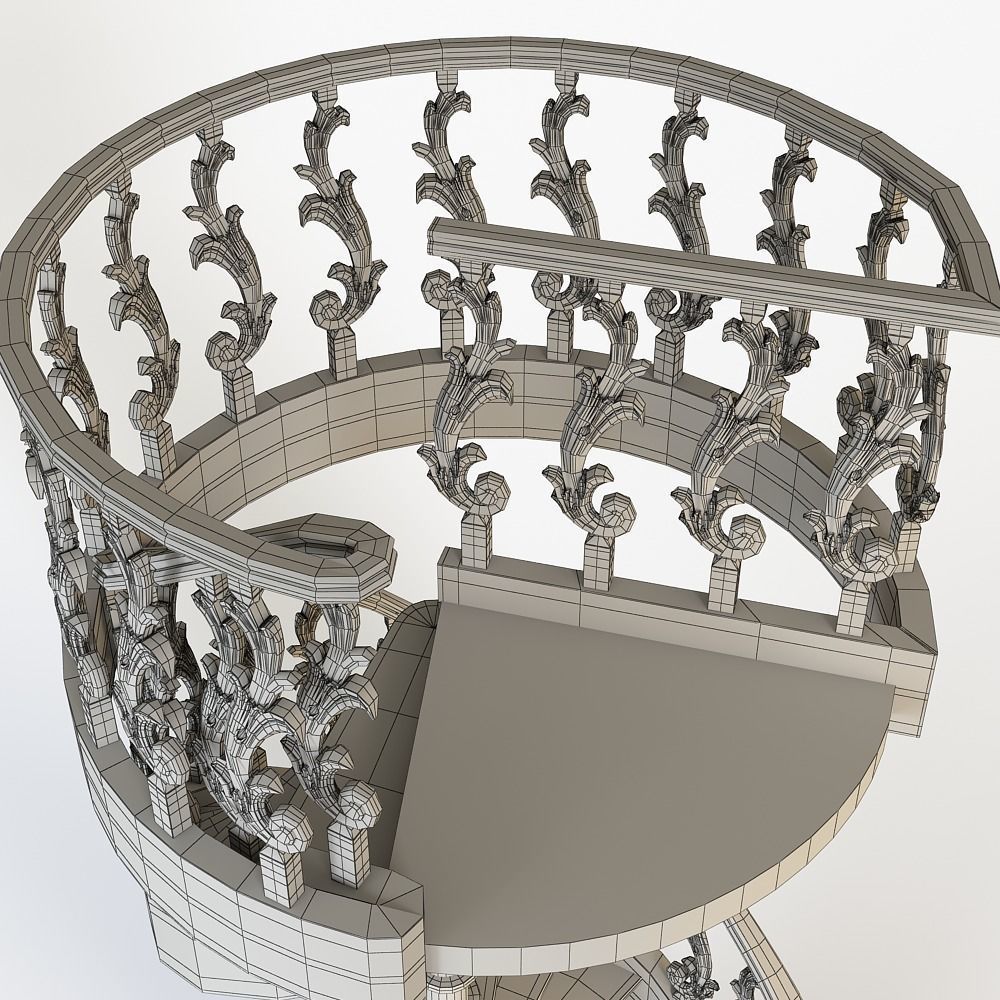 Stairs two spiral staircases 3D model_6