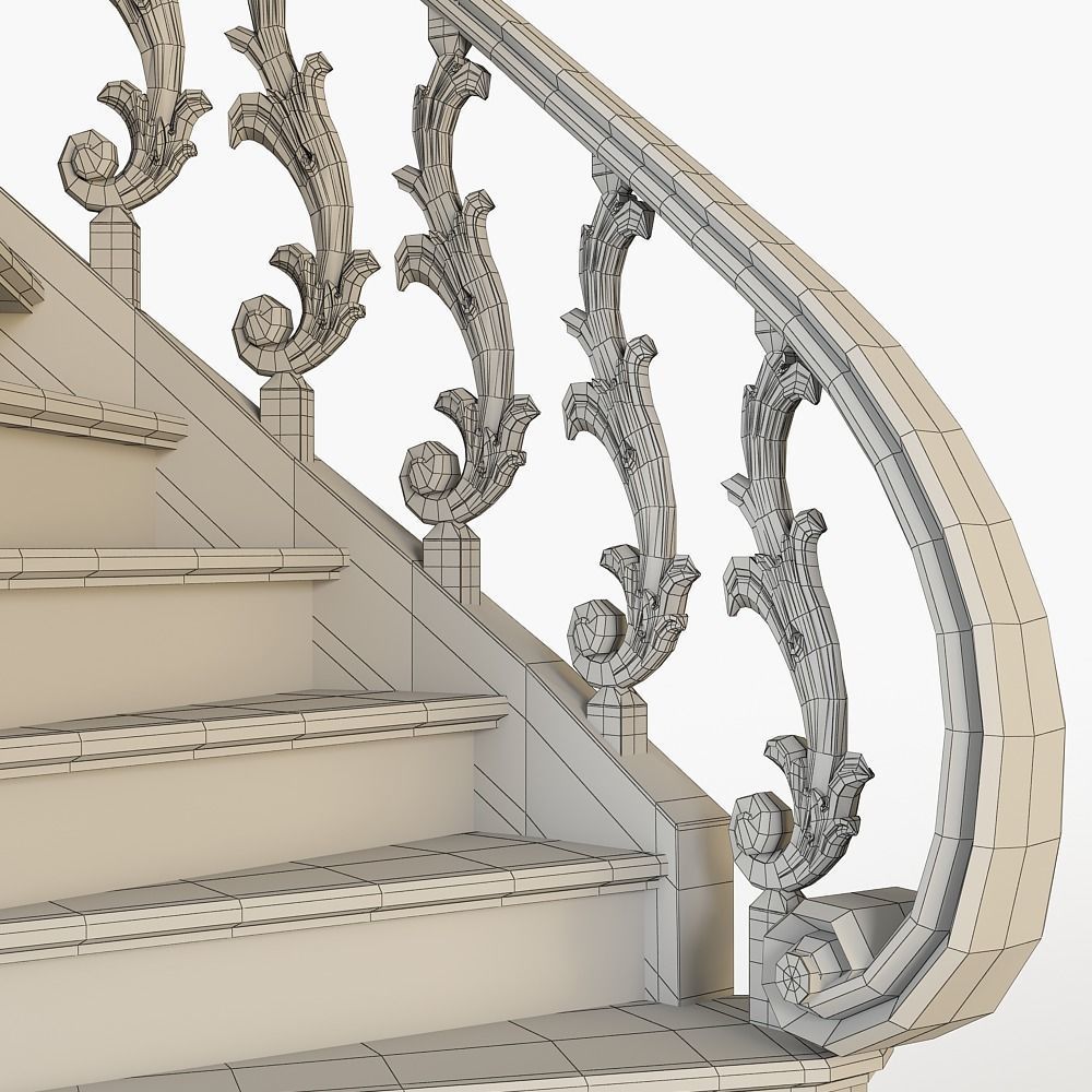 Stairs two spiral staircases 3D model_5