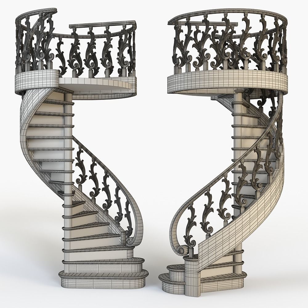 Stairs two spiral staircases 3D model_3