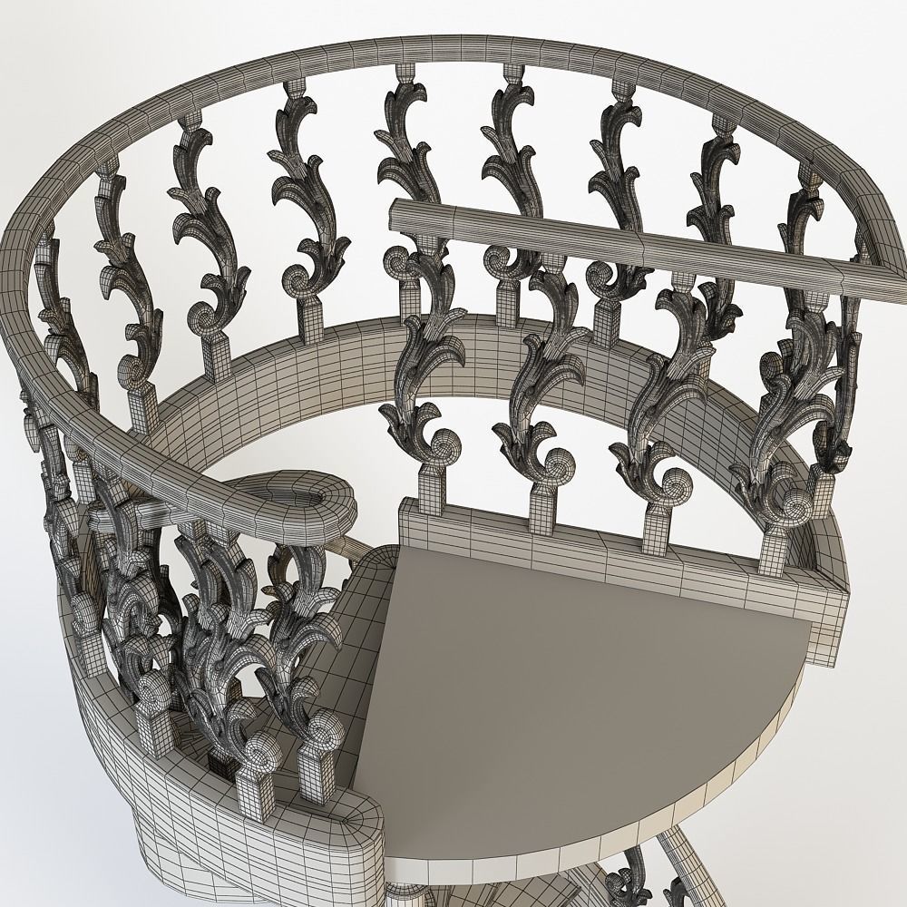 Stairs two spiral staircases 3D model_7
