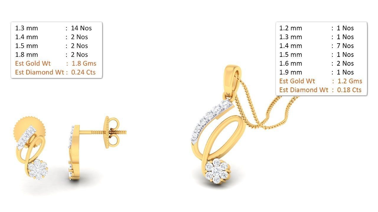 Women pendant earrings set 3dm mgx render detail  3D print model_1