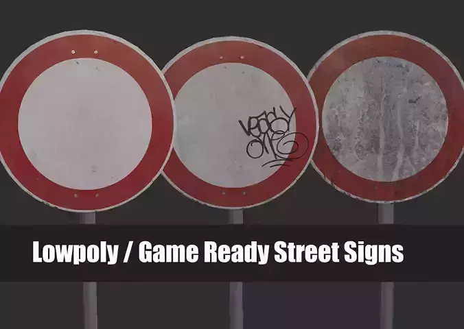 Lowpoly CITY TRAFFIC STREET SIGN Prohibition VR AR Games 3D PBR  Low-poly 3D model