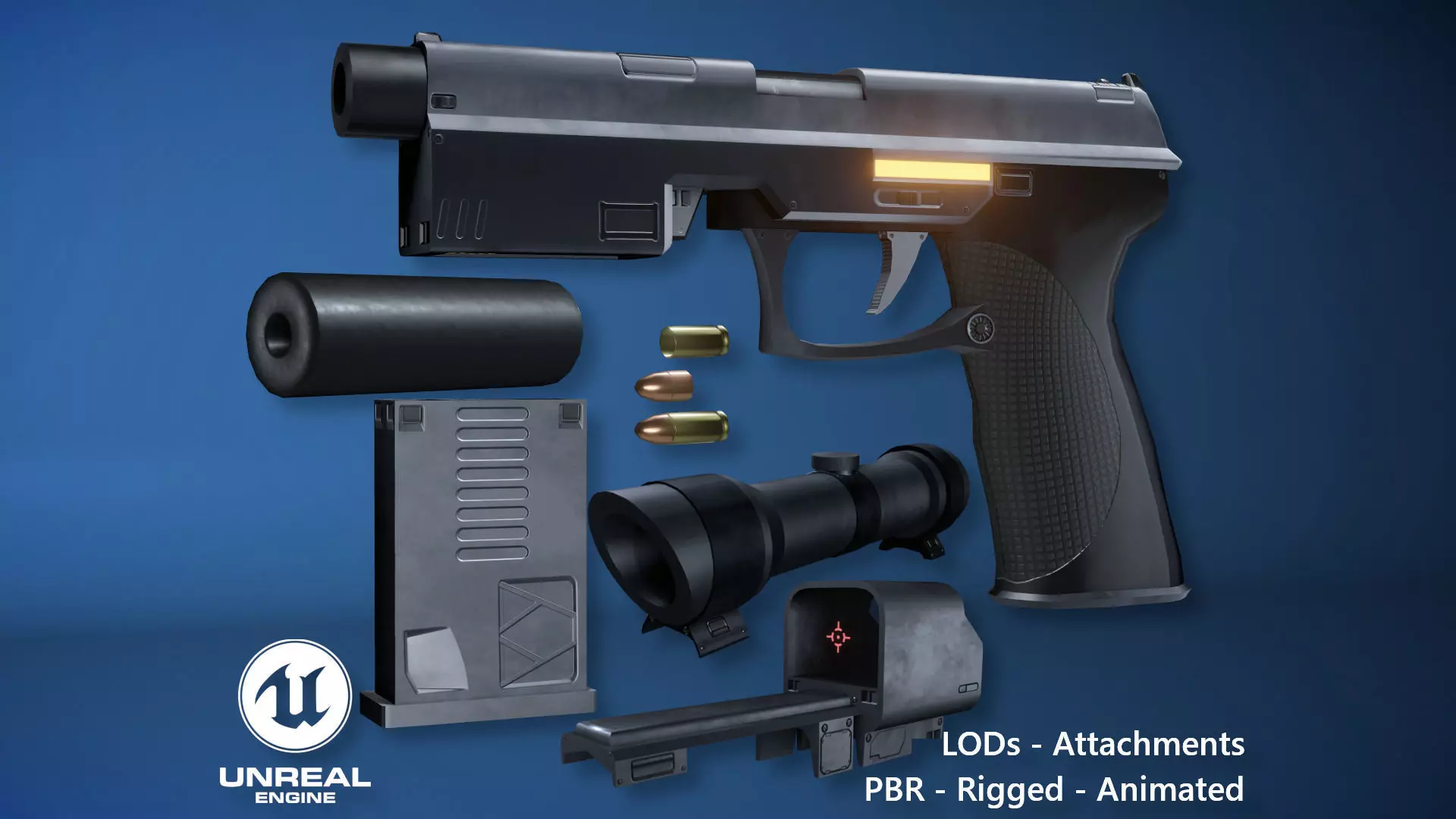 Futuristic Handgun Low-poly 3D model_0