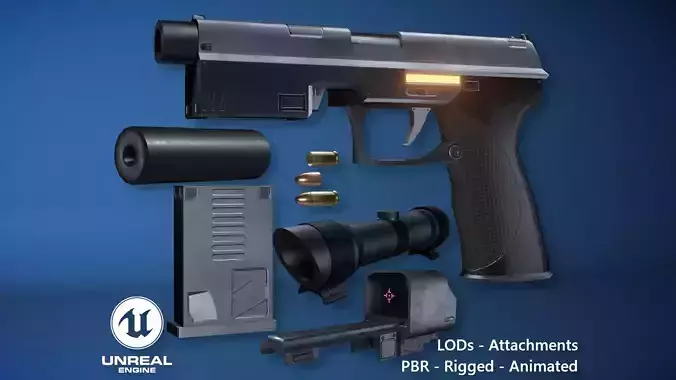 Futuristic Handgun Low-poly 3D model