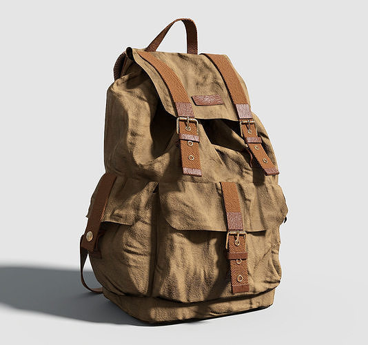 Backpack in tan with straps Low-poly 3D model