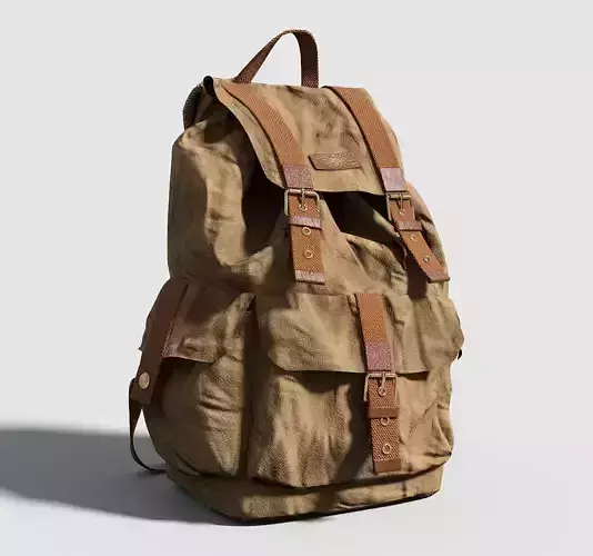 Backpack in tan with straps Low-poly 3D model