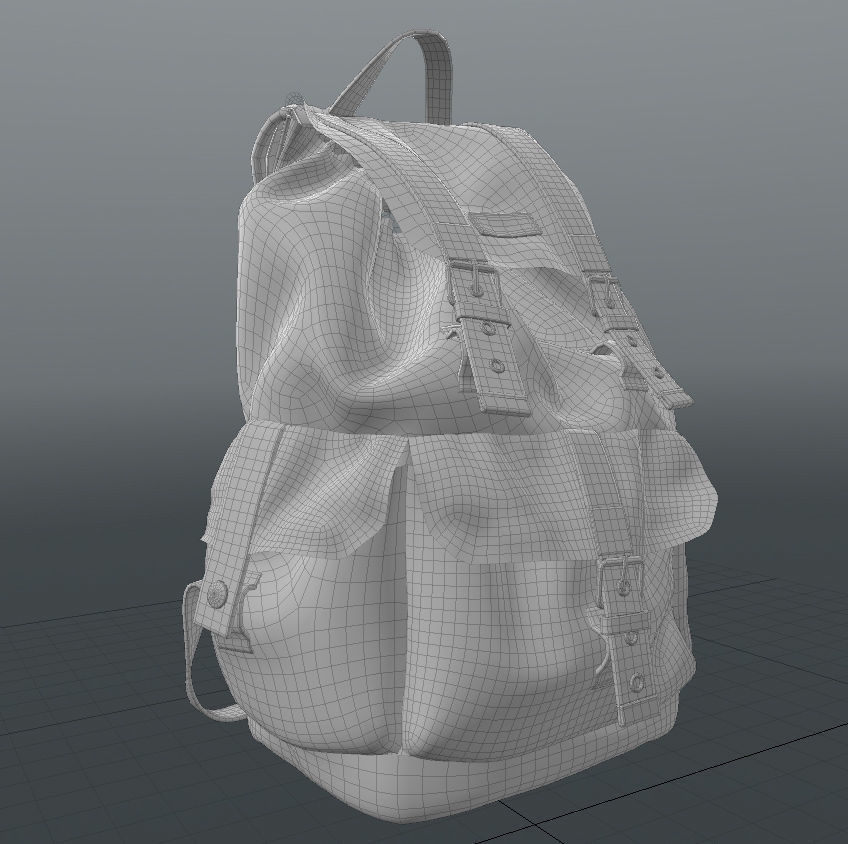 Backpack in tan with straps Low-poly 3D model_4