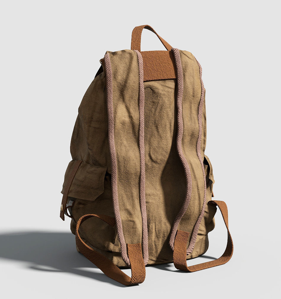 Backpack in tan with straps Low-poly 3D model_1