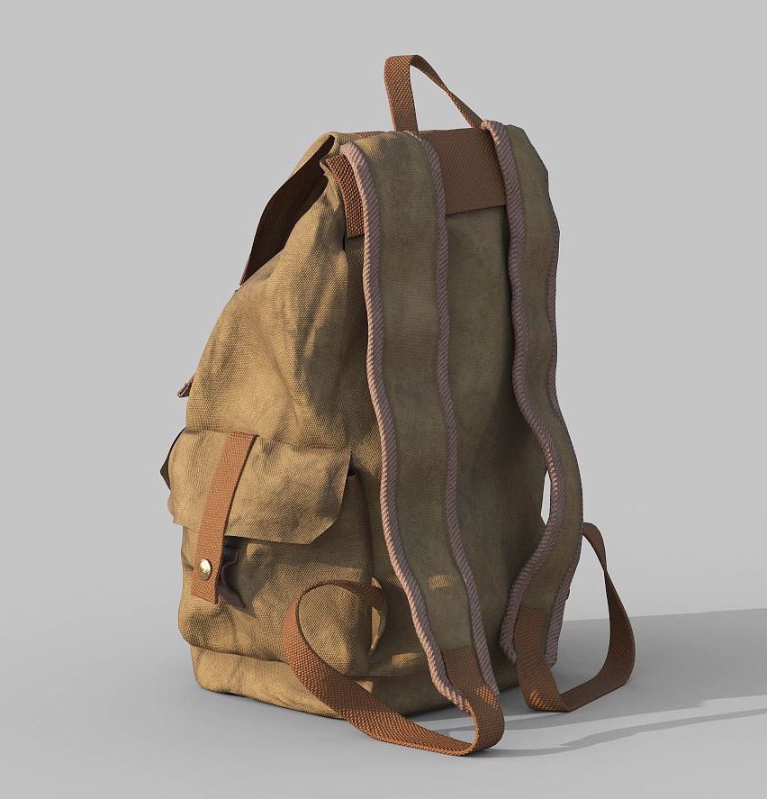 Backpack in tan with straps Low-poly 3D model_3