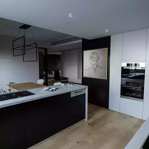 Kitchen dining and living room modern in modern house