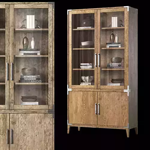 CAYDEN CAMPAIGN GLASS DOUBLE-DOOR SIDEBOARD  and HUTCH