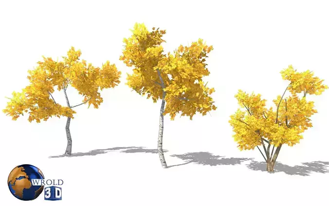lowpoly yellow tree collection pack 3d model  Low-poly 3D model