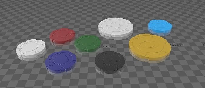 Set of 3D printable poker chips 3D print model
