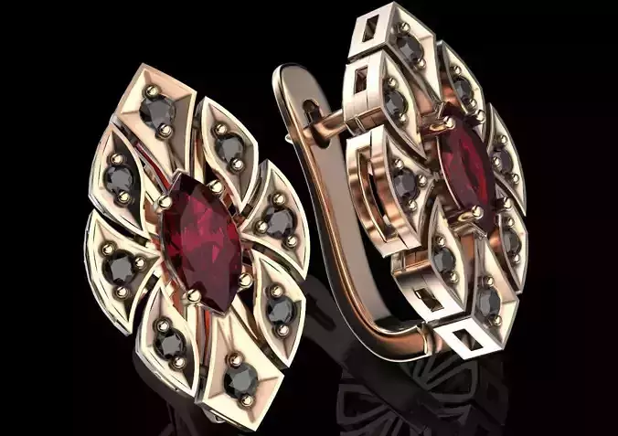 Earrings with diamonds and marquise 485 3D print model
