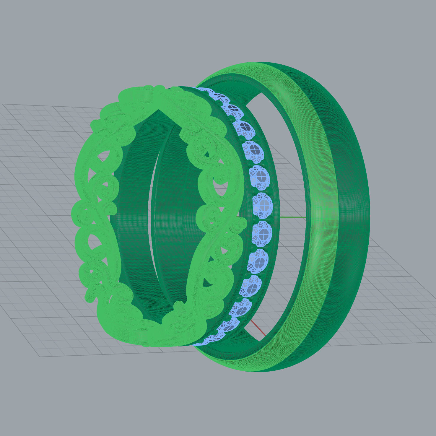 Set of two wedding rings simple and diamond crown tiara  3D print model_13