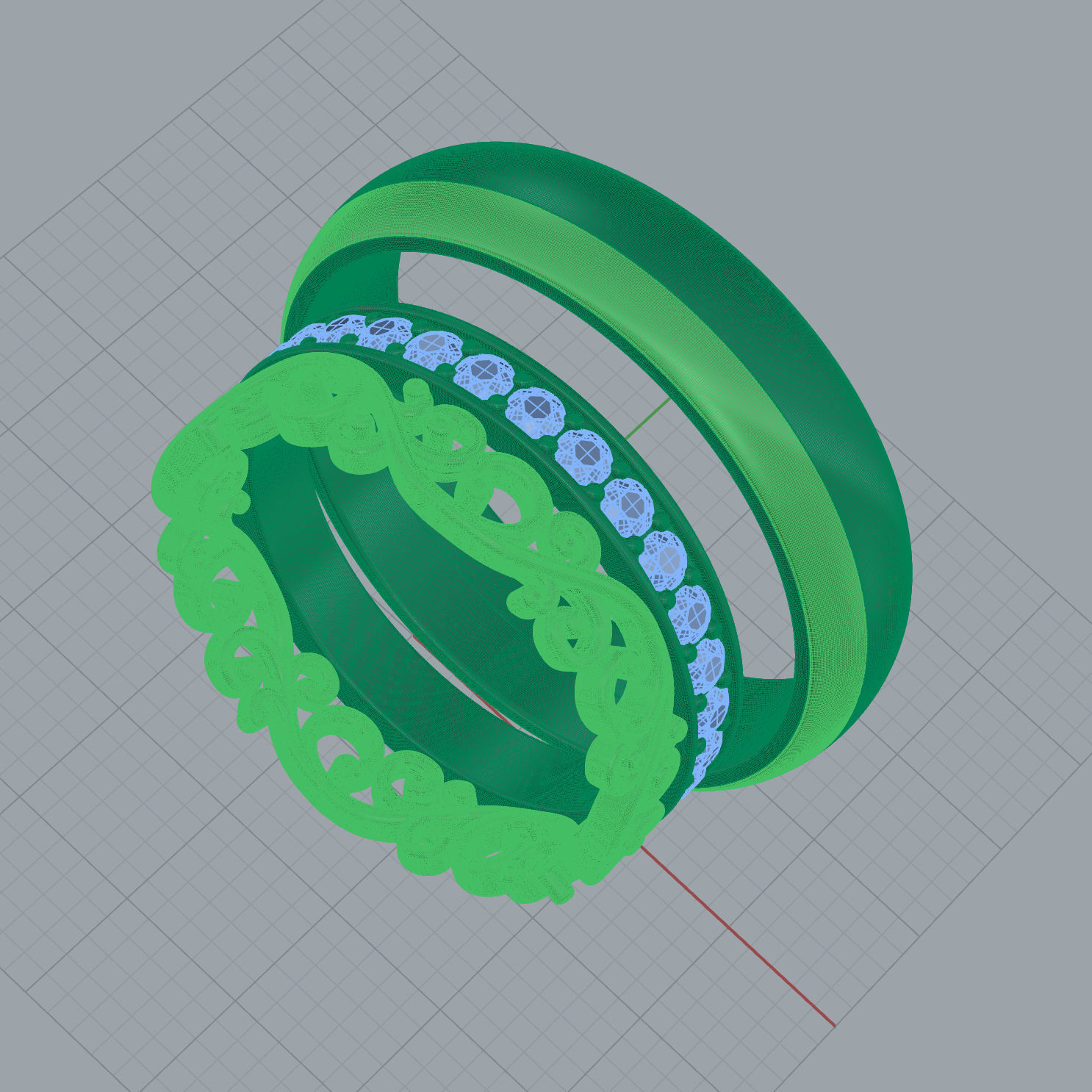 Set of two wedding rings simple and diamond crown tiara  3D print model_12