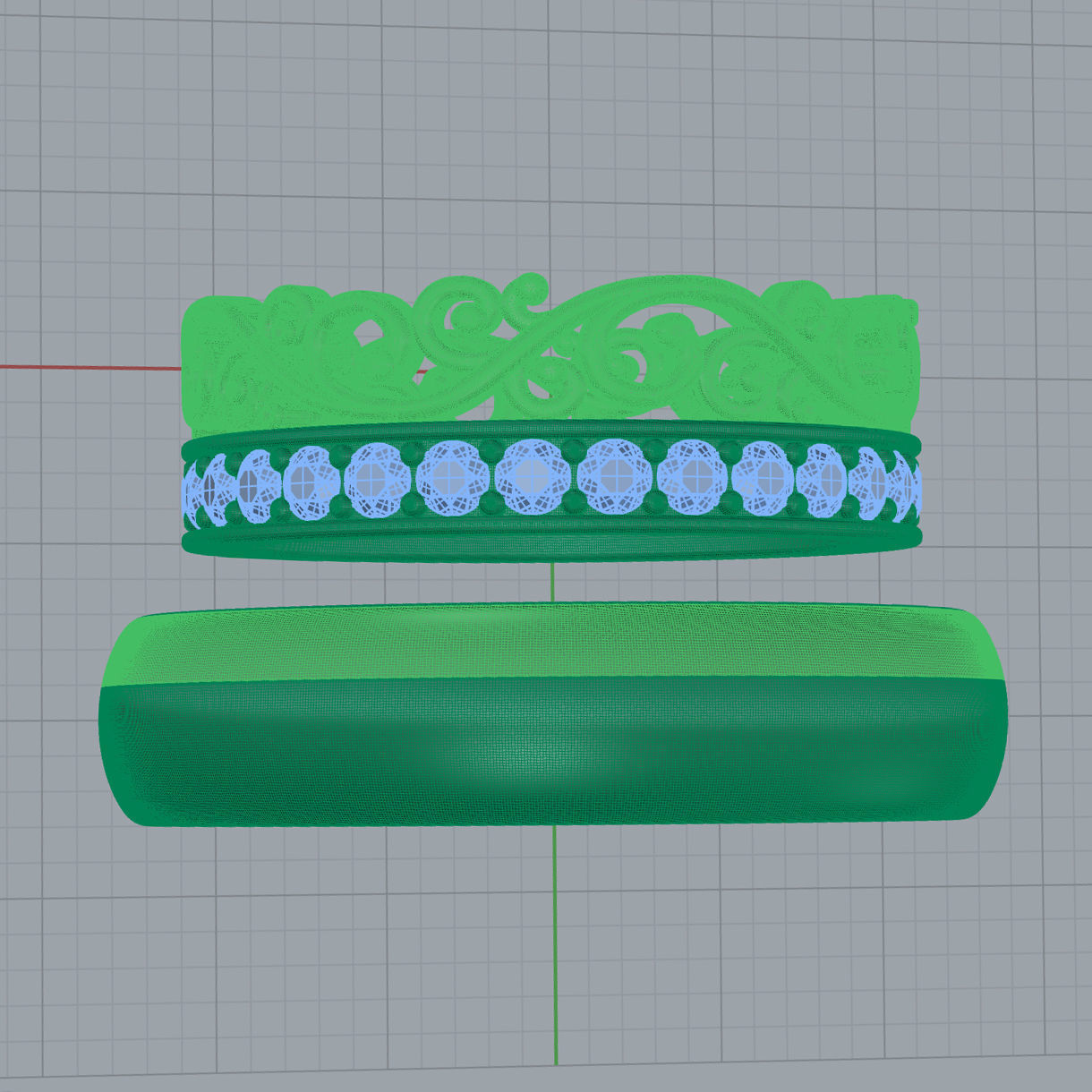 Set of two wedding rings simple and diamond crown tiara  3D print model_14