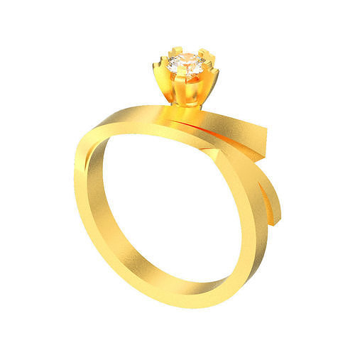 Solitaire diamond ring with accents in a curve 3D print model