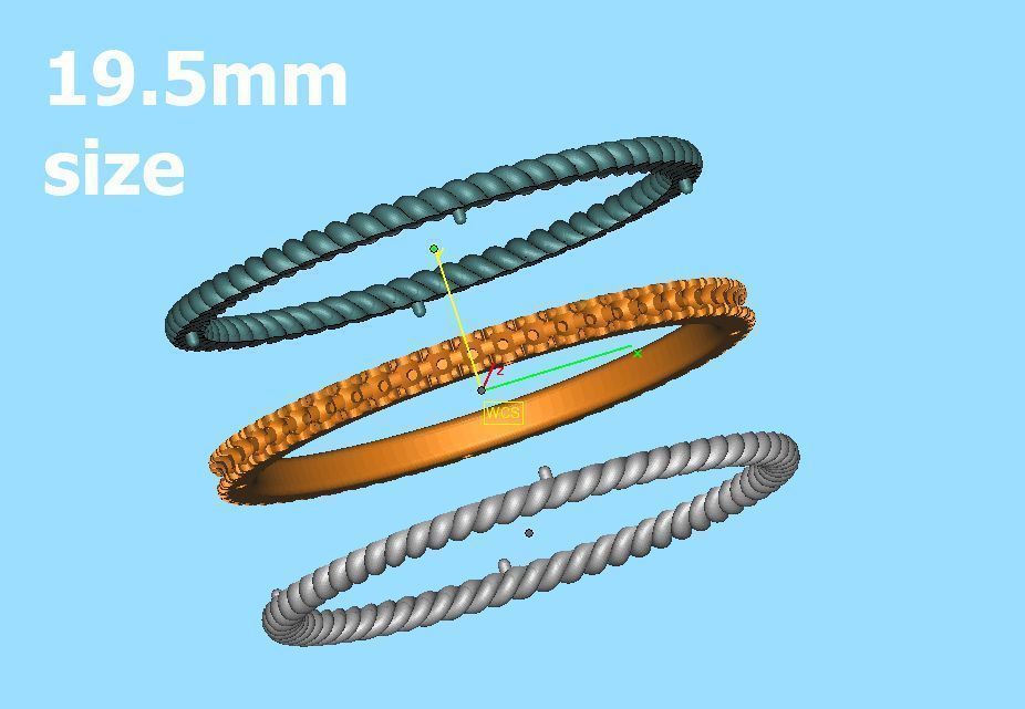 Rope Diamond Band Ring 3dmodel Three finger size 3D print model_16