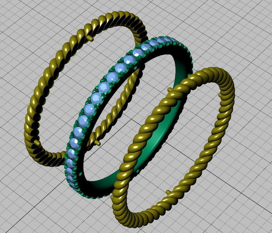 Rope Diamond Band Ring 3dmodel Three finger size 3D print model_14