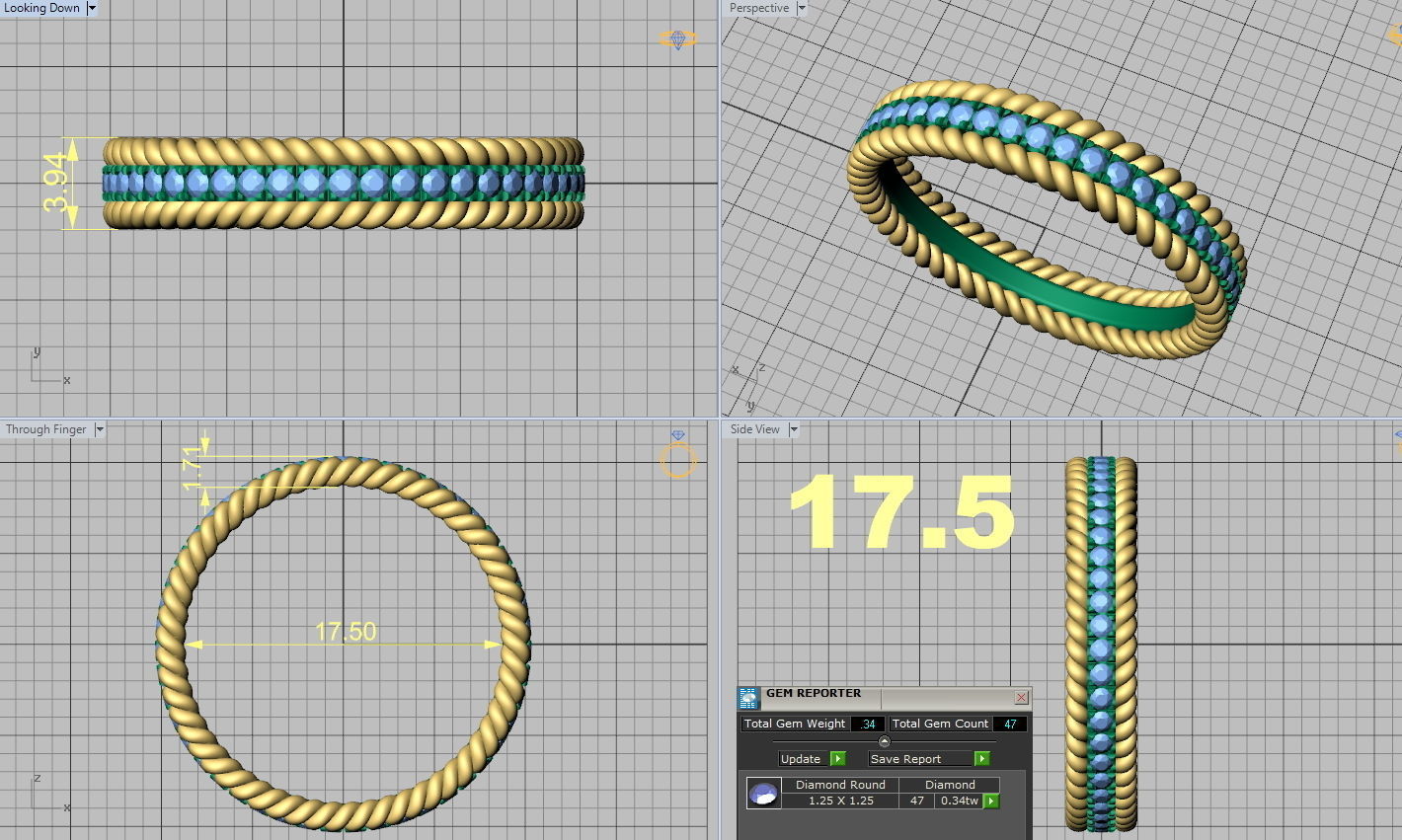 Rope Diamond Band Ring 3dmodel Three finger size 3D print model_12