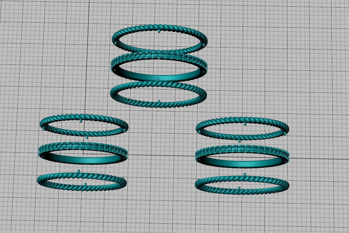 Rope Diamond Band Ring 3dmodel Three finger size 3D print model_15