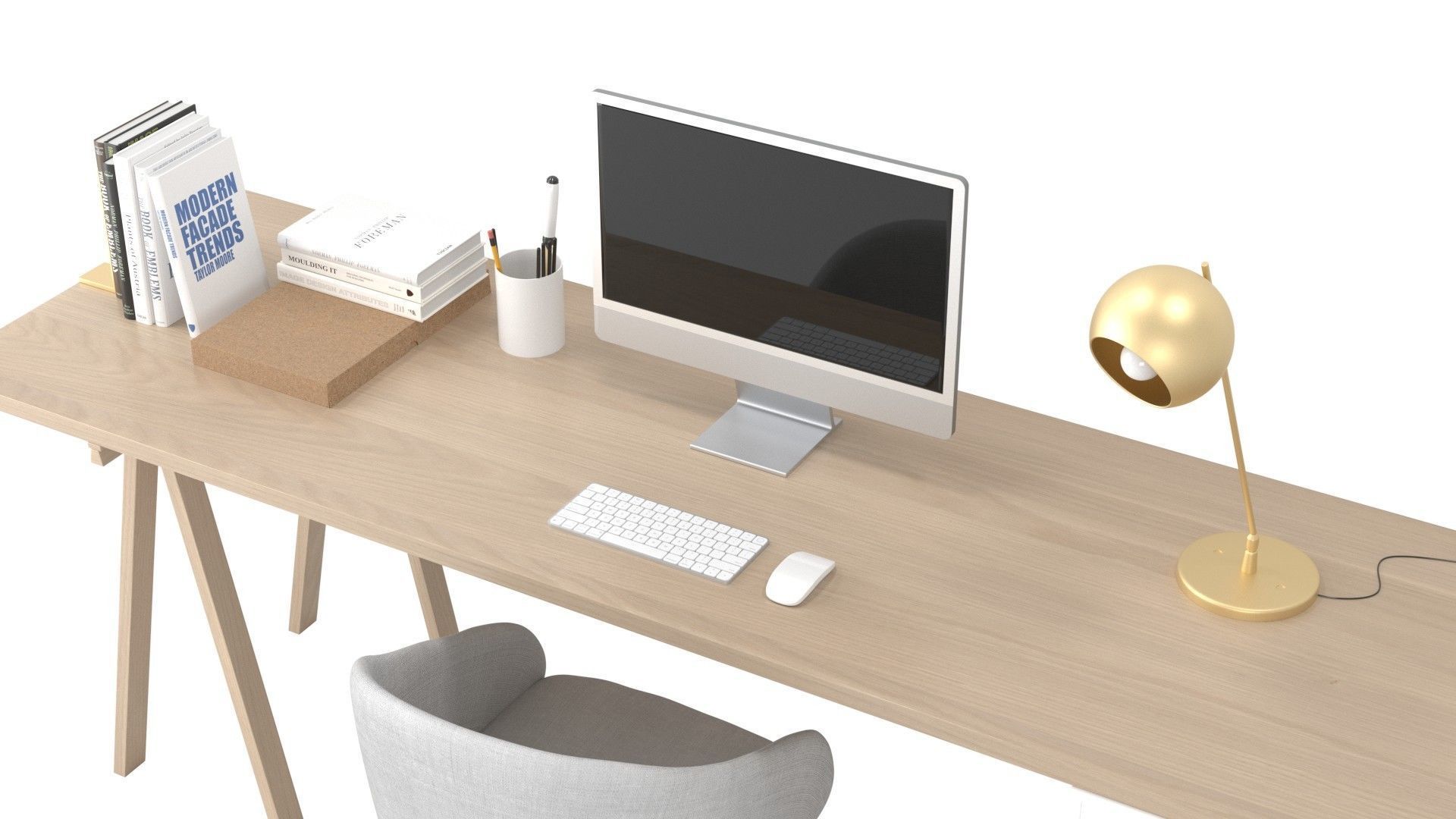 Study B - White on Timber Low-poly 3D model_3