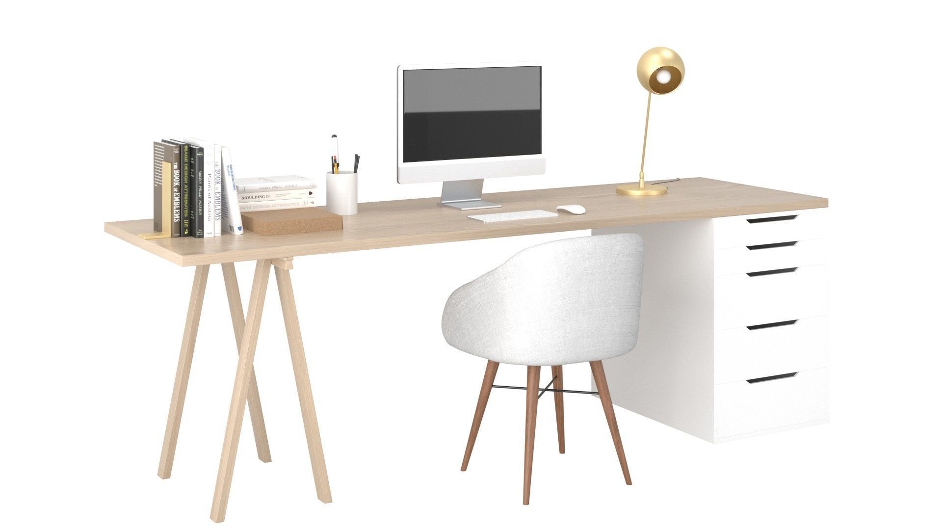 Study B - White on Timber Low-poly 3D model_2