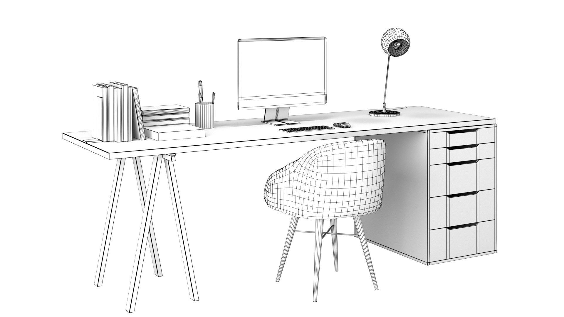 Study B - White on Timber Low-poly 3D model_7