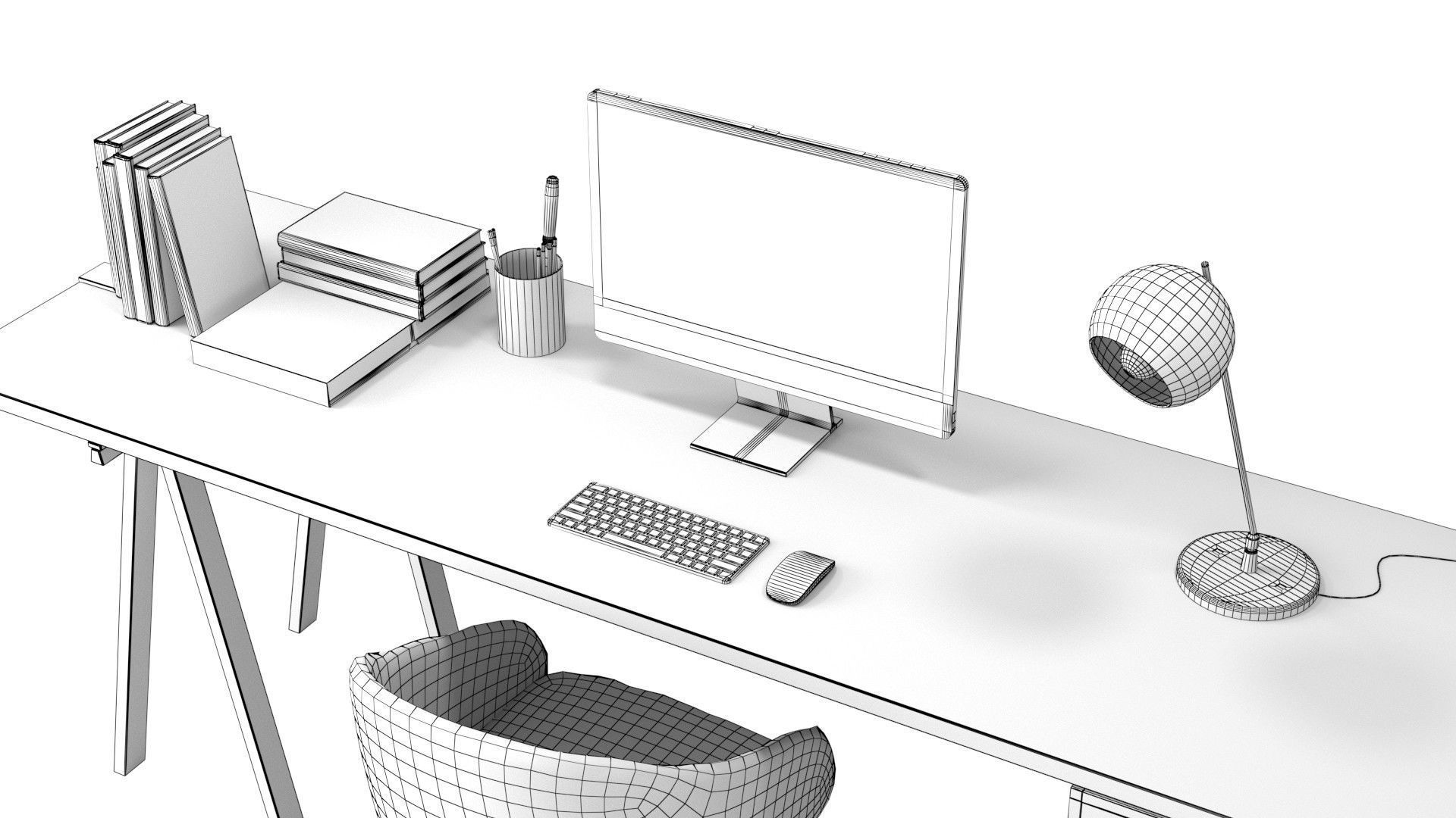 Study B - White on Timber Low-poly 3D model_6