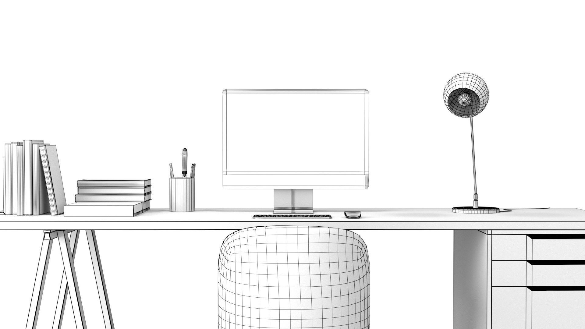 Study B - White on Timber Low-poly 3D model_5