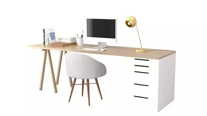 Study B - White on Timber Low-poly 3D model