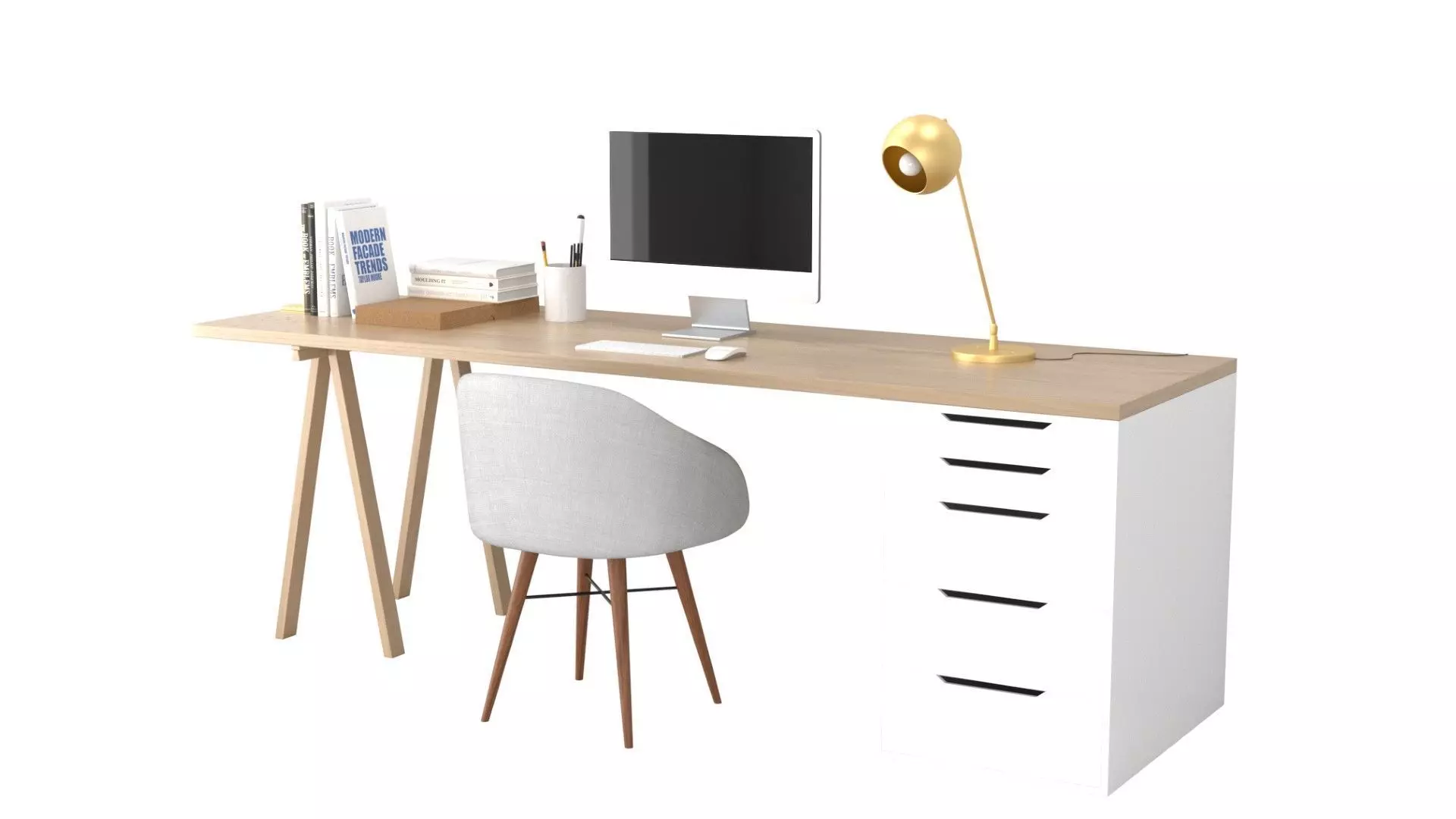 Study B - White on Timber Low-poly 3D model_0