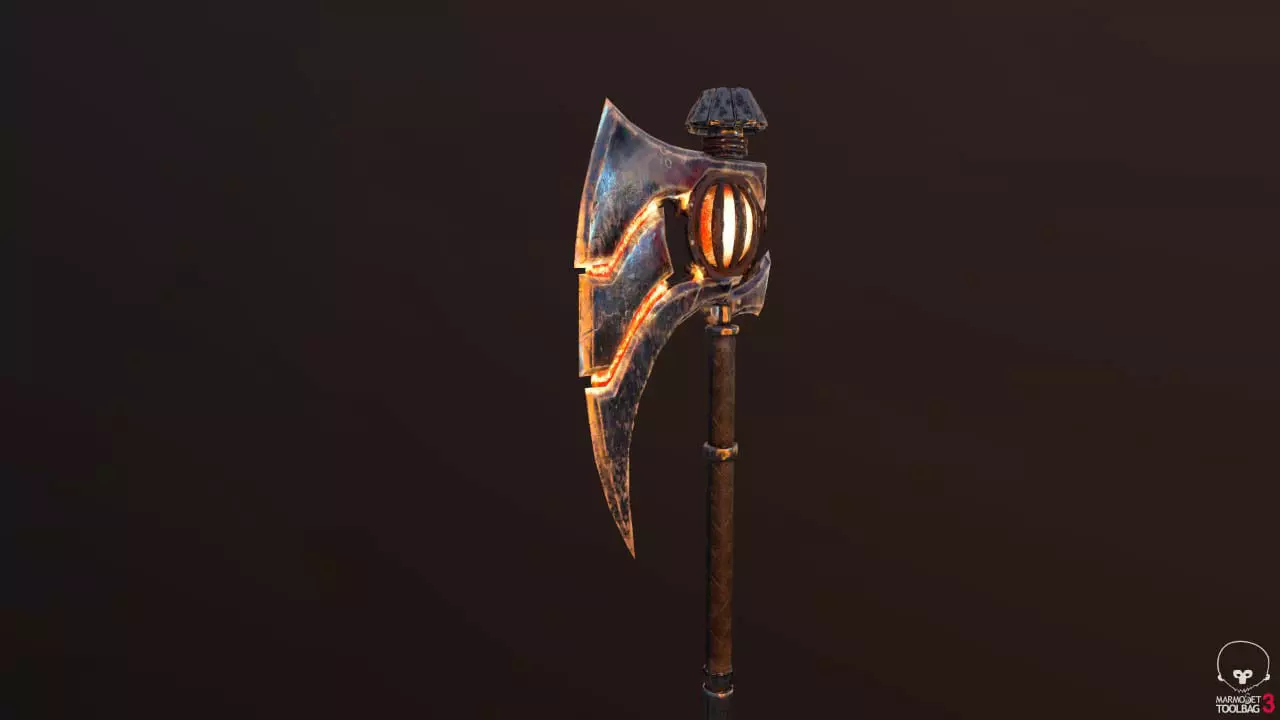 Fired Axe Low-poly 3D model_0