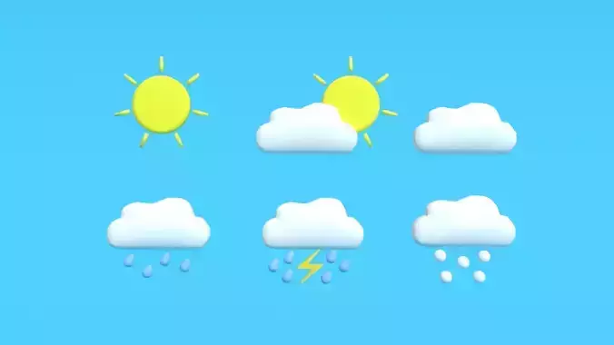 Low Poly Cartoon Weather Symbols