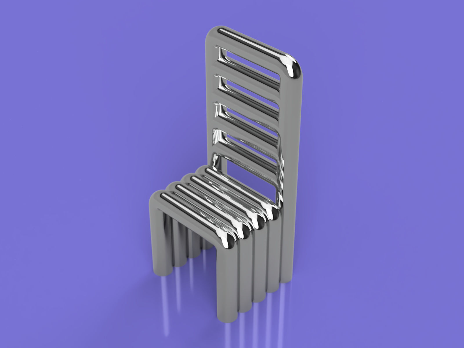 Large Dining Table and 8 Chairs - made of chrome and glass Low-poly 3D model_4