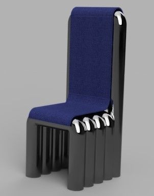 Large Dining Table and 8 Chairs - made of chrome and glass Low-poly 3D model_5